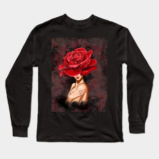 Girl with a big red rose on her head Long Sleeve T-Shirt